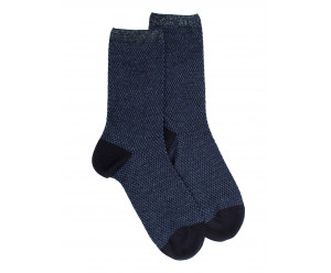 Chaussettes unies CHAUSSETTES FEMME CAVIAR EN LAINE ET LUREX MARINE