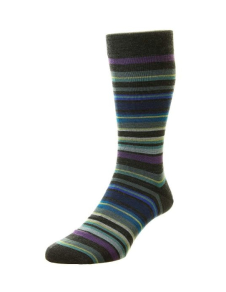 Chaussettes Vintage MERINO WOOL SOCKS, STRIPED DESIGN, GREY AND PURPLE