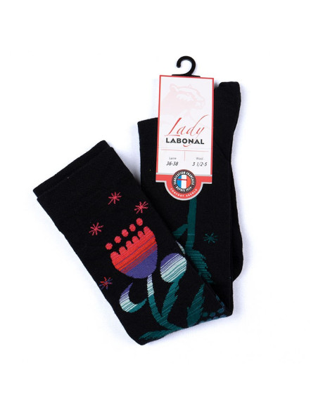 Home Knee high socks, flowers, black