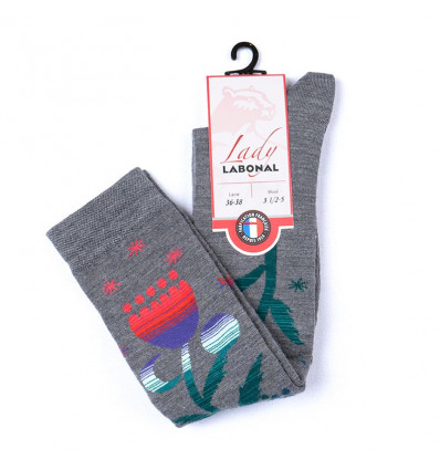 Home Knee high socks, flowers, grey
