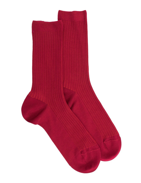 Chaussettes unies Chaussettes à côtes en fil d'écosse Femme - framboise