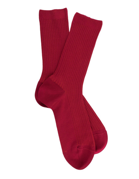 Chaussettes unies Chaussettes à côtes en fil d'écosse Femme - framboise
