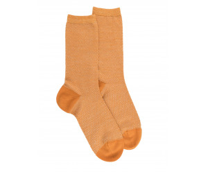 Chaussettes unies CHAUSSETTES FEMME CAVIAR EN LAINE ET LUREX OCRE