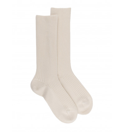 Chaussettes unies high ribbed socks - white