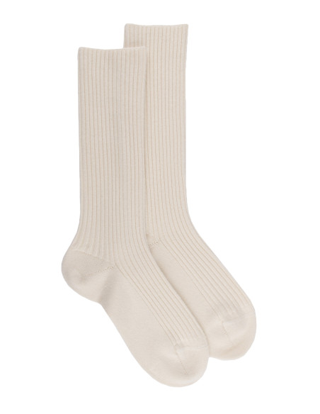 Chaussettes unies high ribbed socks - white