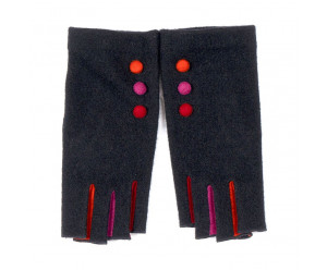 GANTS & MITAINES Mitaines en laine fine - boutons - noir
