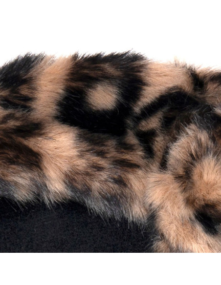 GANTS & MITAINES gants uni noir et fausse fourrure léopard