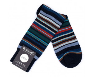 Chaussettes Vintage RAYURES FINES EN LAINE MERINOS FOND BLEU