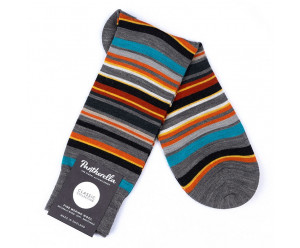 Chaussettes Vintage MERINO WOOL SOCKS, STRIPED DESIGN, GREY AND ORANGE