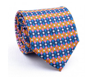 CRAVATES CRAVATE TWILL - GEOMETRIE ROSE ORANGE CIEL