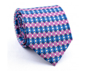 CRAVATES CRAVATE TWILL - GEOMETRIE ROSE GRIS BLEU