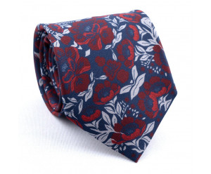 CRAVATES CRAVATE TWILL - FLEURS MARINE ROUGE GRIS PERLE
