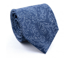 CRAVATES CRAVATE TWILL - FLEURS BLANCHES FOND BLEU