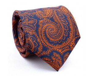 CRAVATES CRAVATE TWILL - CACHEMIRE ORANGE FOND MARINE