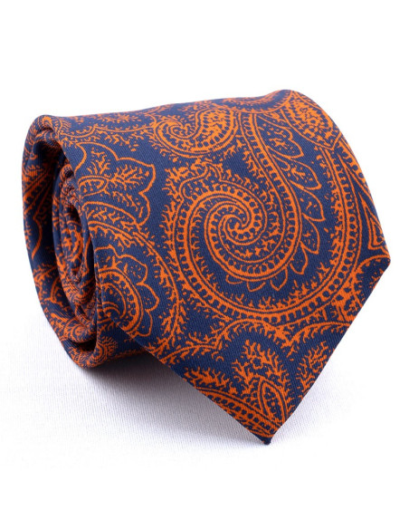 CRAVATES CRAVATE TWILL - CACHEMIRE ORANGE FOND MARINE