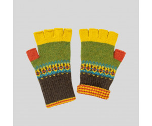 GANTS & MITAINES FINGERLESS GLOVES 100% wool - green and yellow