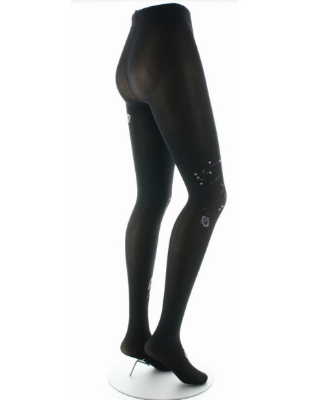 Collants unis et fantaisies Berthe aux grands pieds - 40D noir oiseau lyre marine et rose