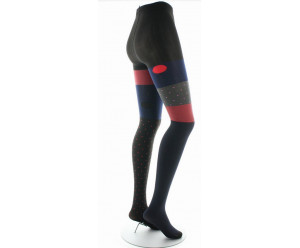 Collants unis et fantaisies Berthe aux grands pieds - 60D pois et rayures marine et rouge 2
