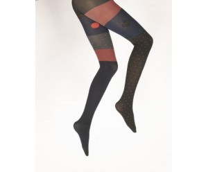 Collants unis et fantaisies Berthe aux grands pieds - 60D pois et rayures marine et rouge