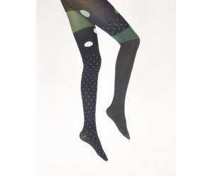 Collants unis et fantaisies Berthe aux grands pieds - 60D pois et rayures marine et vert