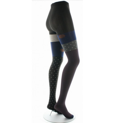 Collants unis et fantaisies Berthe aux grands pieds - 60D pois et rayures / Brown/navy