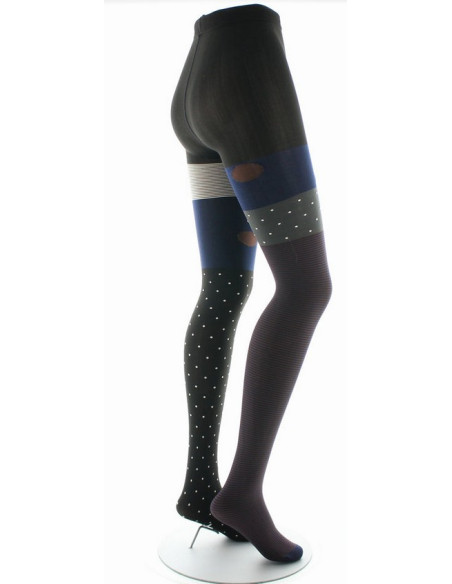 Collants unis et fantaisies Berthe aux grands pieds - 60D pois et rayures / Brown/navy