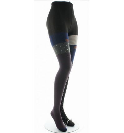 Collants unis et fantaisies Berthe aux grands pieds - 60D pois et rayures / Brown/navy