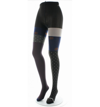 Collants unis et fantaisies Berthe aux grands pieds - 60D pois et rayures / Brown/navy