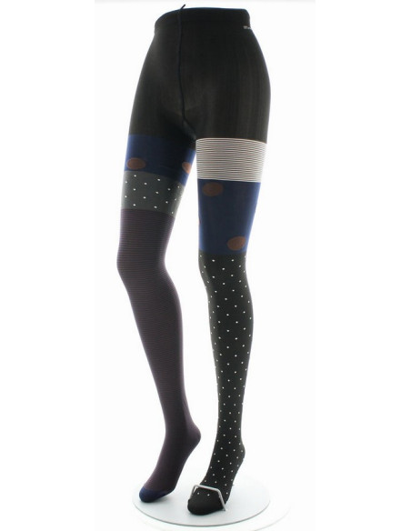 Collants unis et fantaisies Berthe aux grands pieds - 60D pois et rayures / Brown/navy