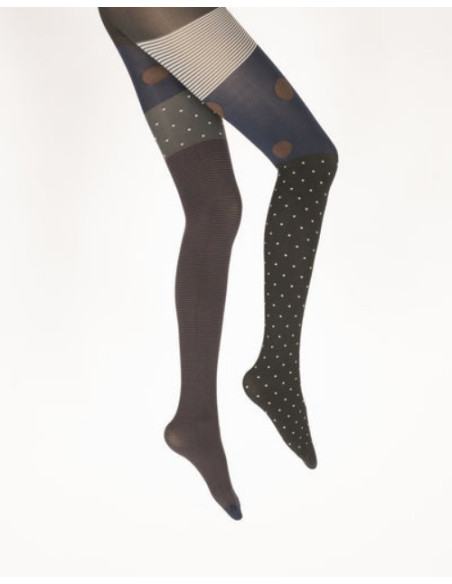 Collants unis et fantaisies Berthe aux grands pieds - 60D pois et rayures marine et marron