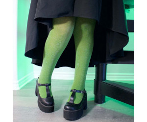 Collants unis et fantaisies Collant vert à paillettes