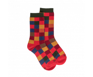 Doré Doré - Chaussette coton eureka pour enfant - damier rouge