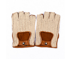 Mitaines de conduite en cuir camel et crochet de coton 2