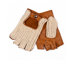 Mitaines de conduite en cuir camel et crochet de coton