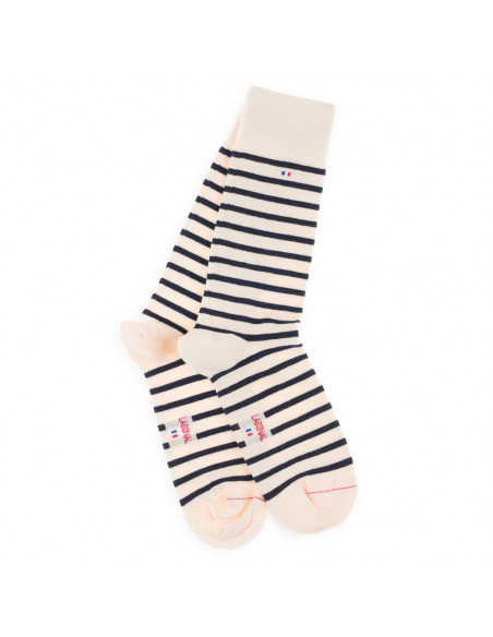 LABONAL - chaussette en coton - marinière ecru et marine