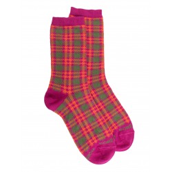 Socks Tartan - orange and pink - 36/41