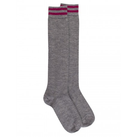 Mi-bas fantaisies Knee High Socks - Wool - Grey / Purple