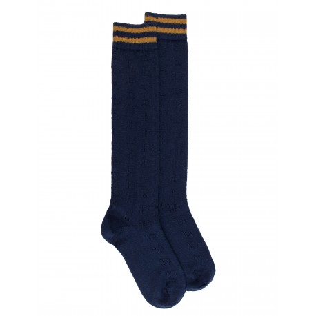 Mi-bas fantaisies Knee High Socks - Wool - Blue / Yellow