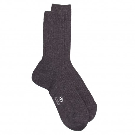 Doré Doré Plain socks MEN SOCK MERINO WOOL WITH RIBS - dark grey
