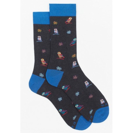Fancy socks COTTON SOCKS, OWL PATTERN, GREY AND BLUE