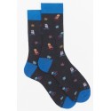 COTTON SOCKS, OWL PATTERN, GREY AND BLUE