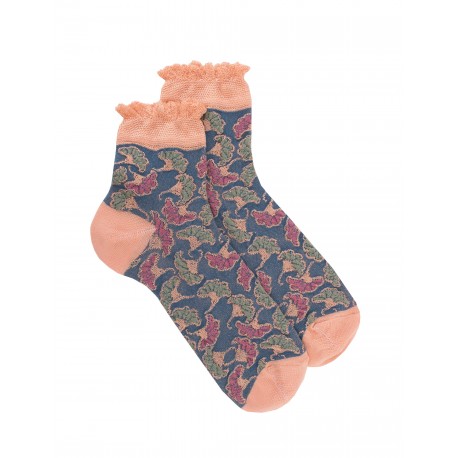 Socquettes unies et fantaisies Socks flowers - light pink - 36/41