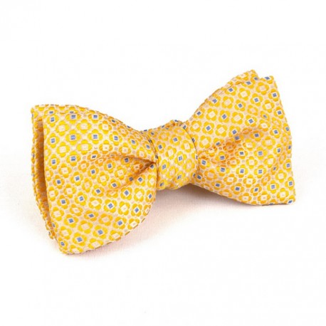 NOEUDS PAPILLON YELLOW WITH BLUE SQUARES AND WHITE PATTERN