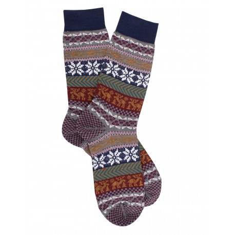 Fancy socks Wool Socks - Christmas Pattern - Navy
