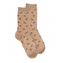 Cotton lisle Socks - Birds - beige