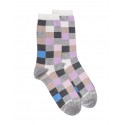 Cotton Socks - Damier - grey and purple