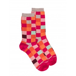 Cotton Socks - Damier - red and orange