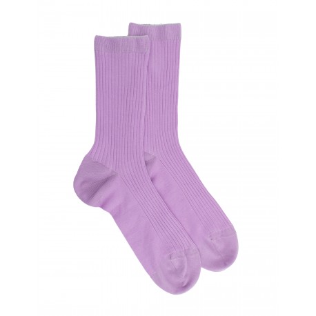 Chaussettes unies Cotton lisle ribbed socks - women - purple