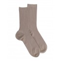 Cotton lisle ribbed socks - women - Tourterelle