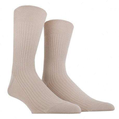 Doré Doré Plain socks MEN SOCK 100% MERCERISED COTTON LISLE RIBBED SOCK - beige